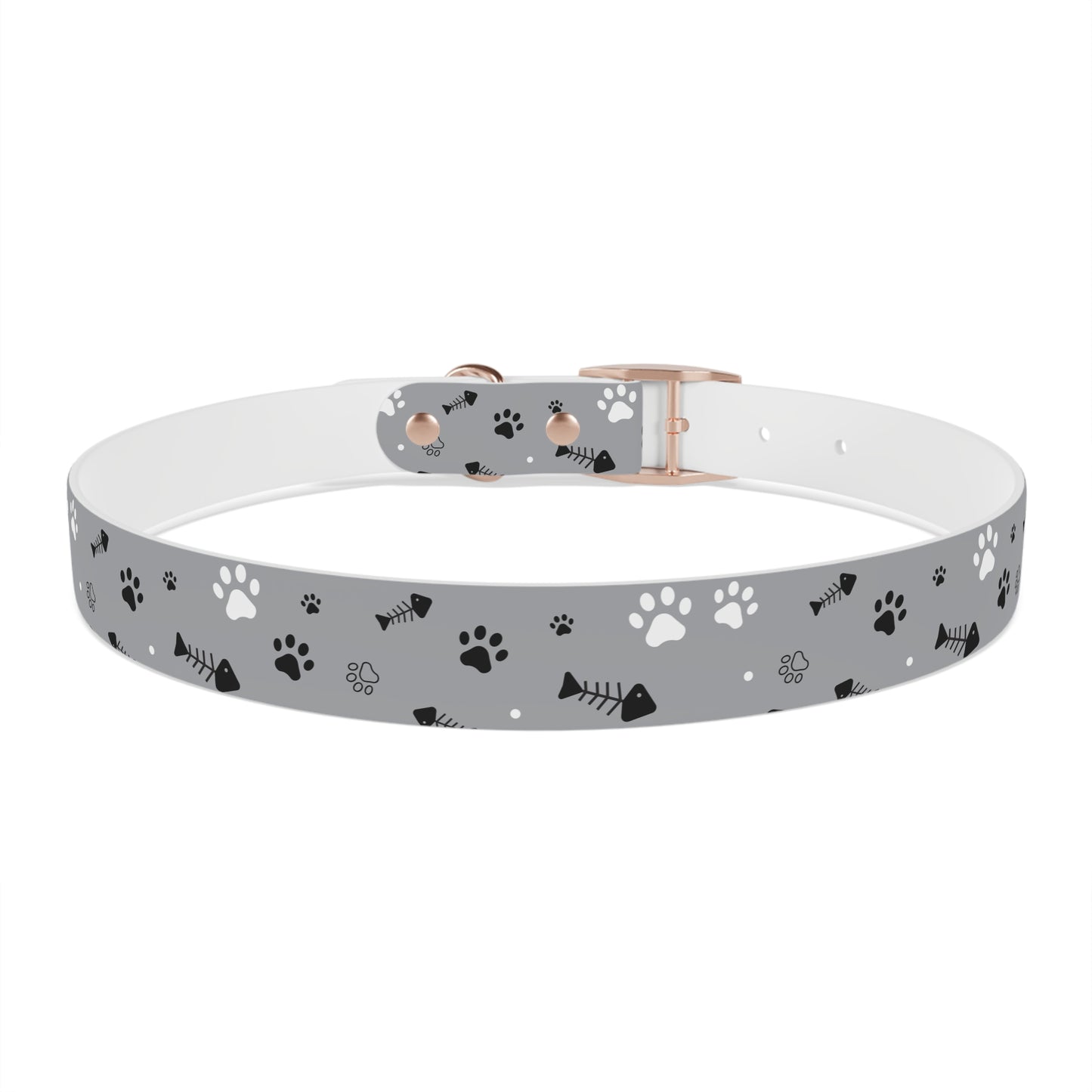 Grey Paw Print Dog Collar — Cute Bone & Paw Design, Durable Adjustable Pet Collar