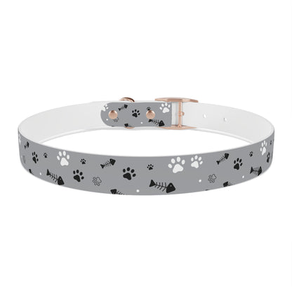 Grey Paw Print Dog Collar — Cute Bone & Paw Design, Durable Adjustable Pet Collar