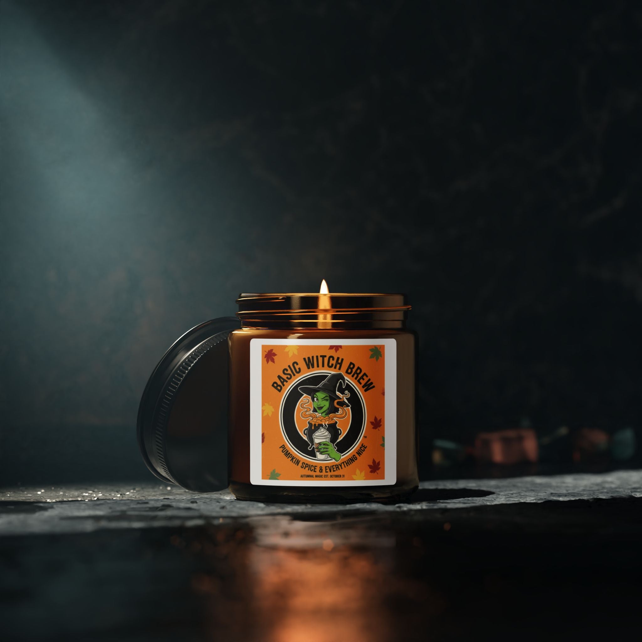 Witchy Scented Candle: Basic Witch Brew, Fall Decor, Halloween Gift, Cozy Vibes, Aromatherapy, Amber Jar