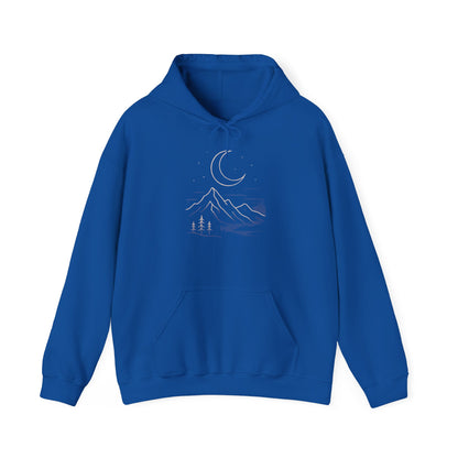 Mountain Moonline Hoodie — base camp vital gear- Minimal Crescent & Peaks Graphic Sweatshirt
