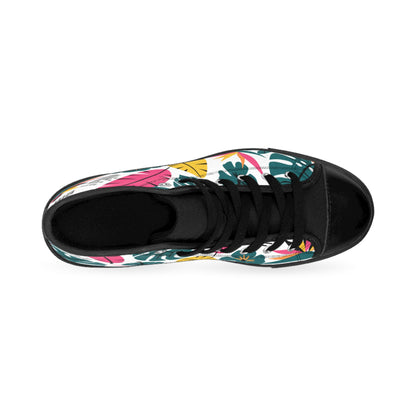 Men's Tropical Leaf High-Top Sneakers — Colorful Floral Men’s Classic Sneakers (free shipping)