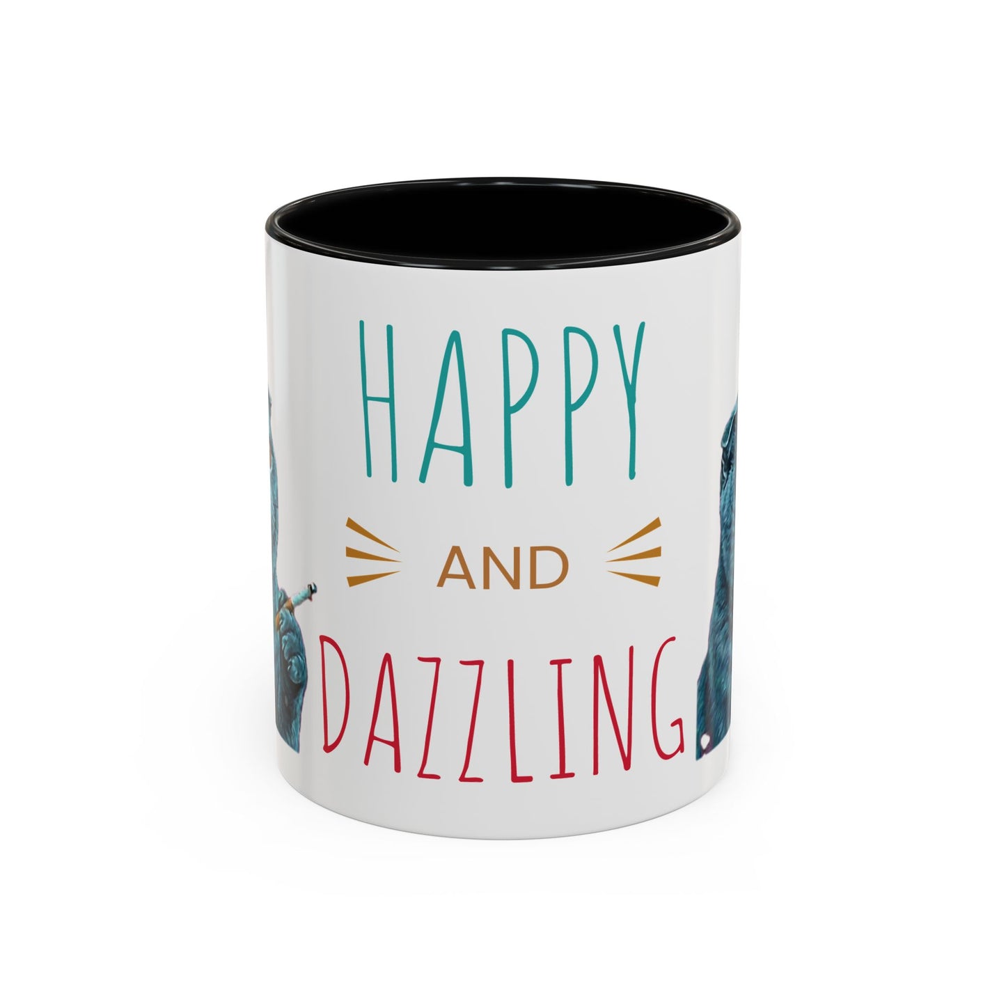 Happy and Dazzling Accent Coffee Mug — Cute Cat Art, Motivational Tea & Coffee Cup (free shipping)
