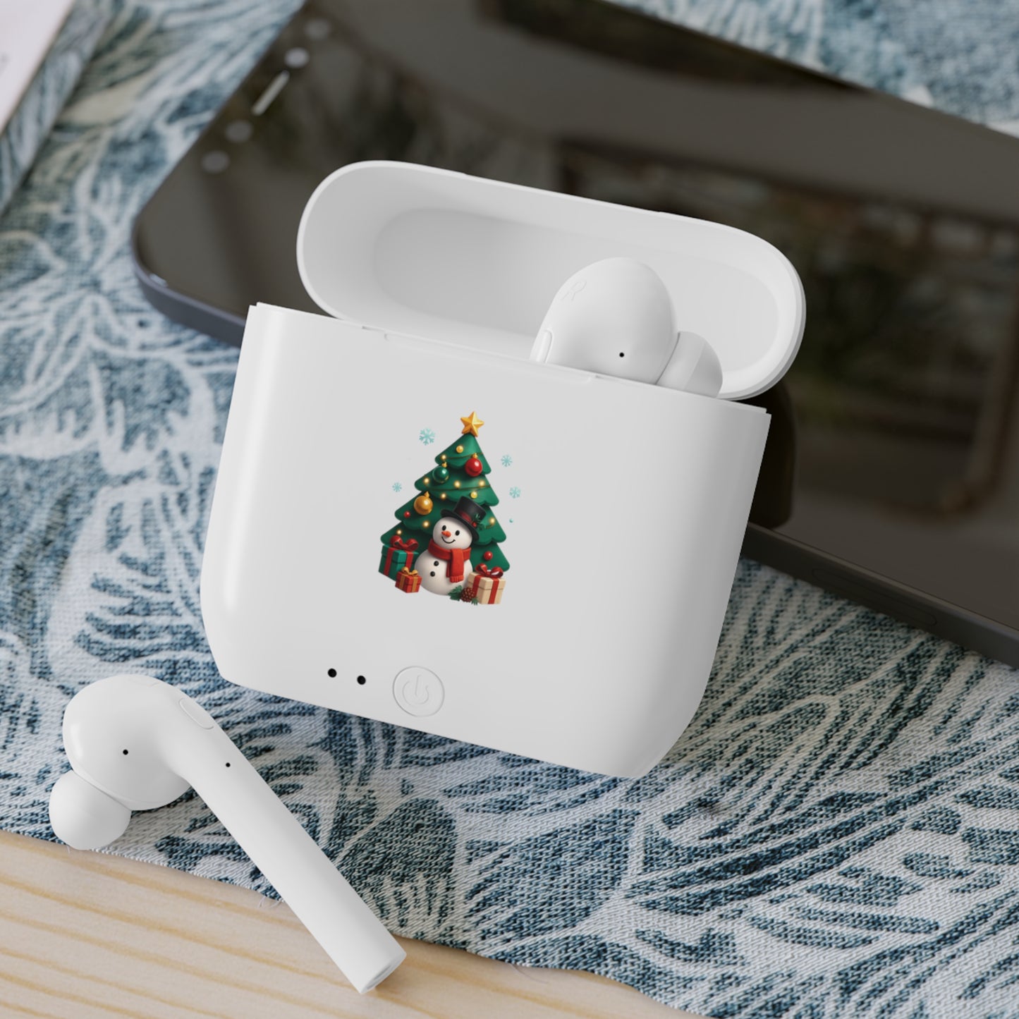 Wireless Earbuds Case — Cute Christmas Tree & Snowman Holiday Design