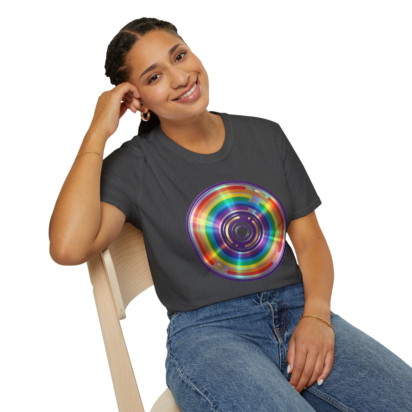 Retro Rainbow CD- Vinyl Record T-Shirt