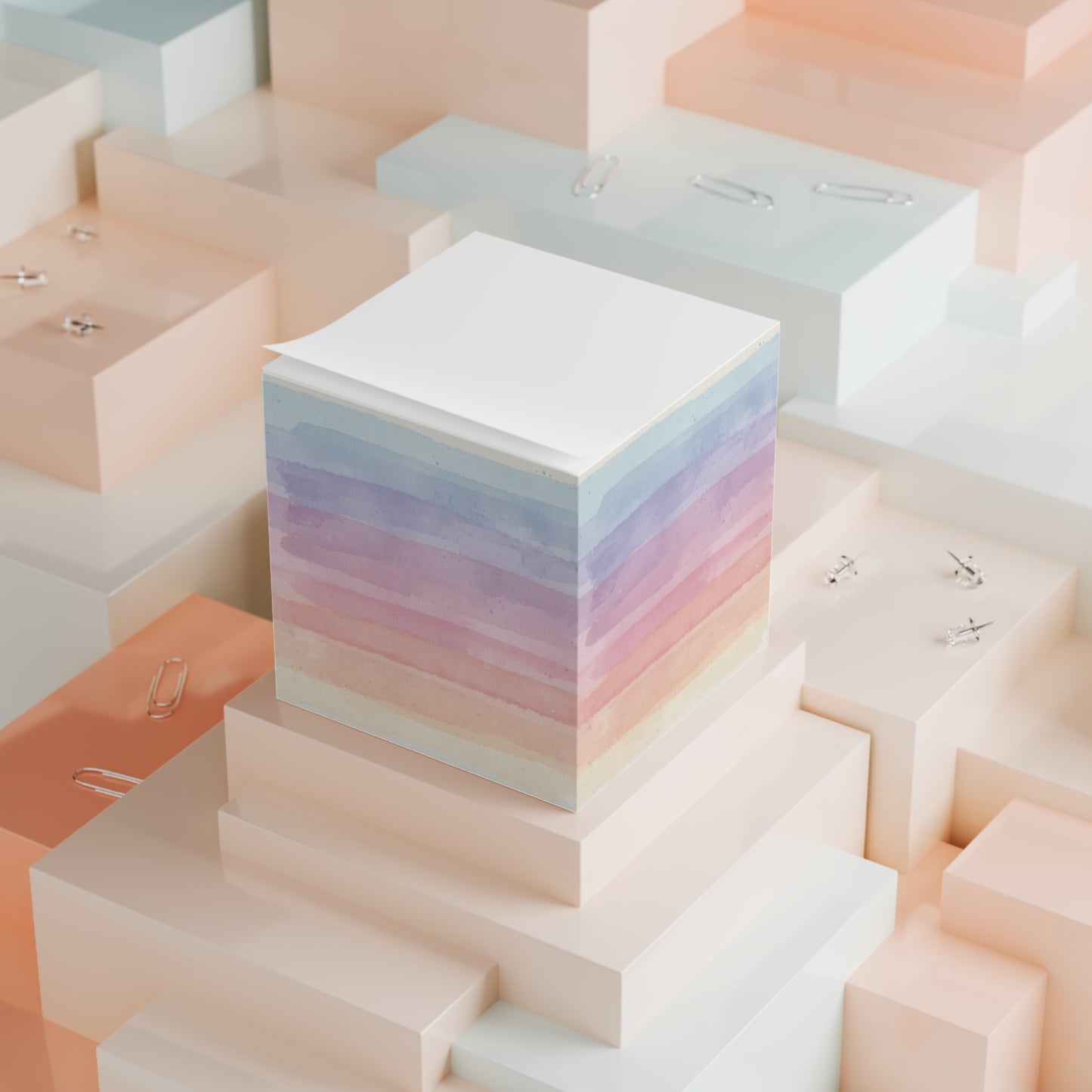 Pastel Watercolor Note Cube — Rainbow Sticky Memo Block