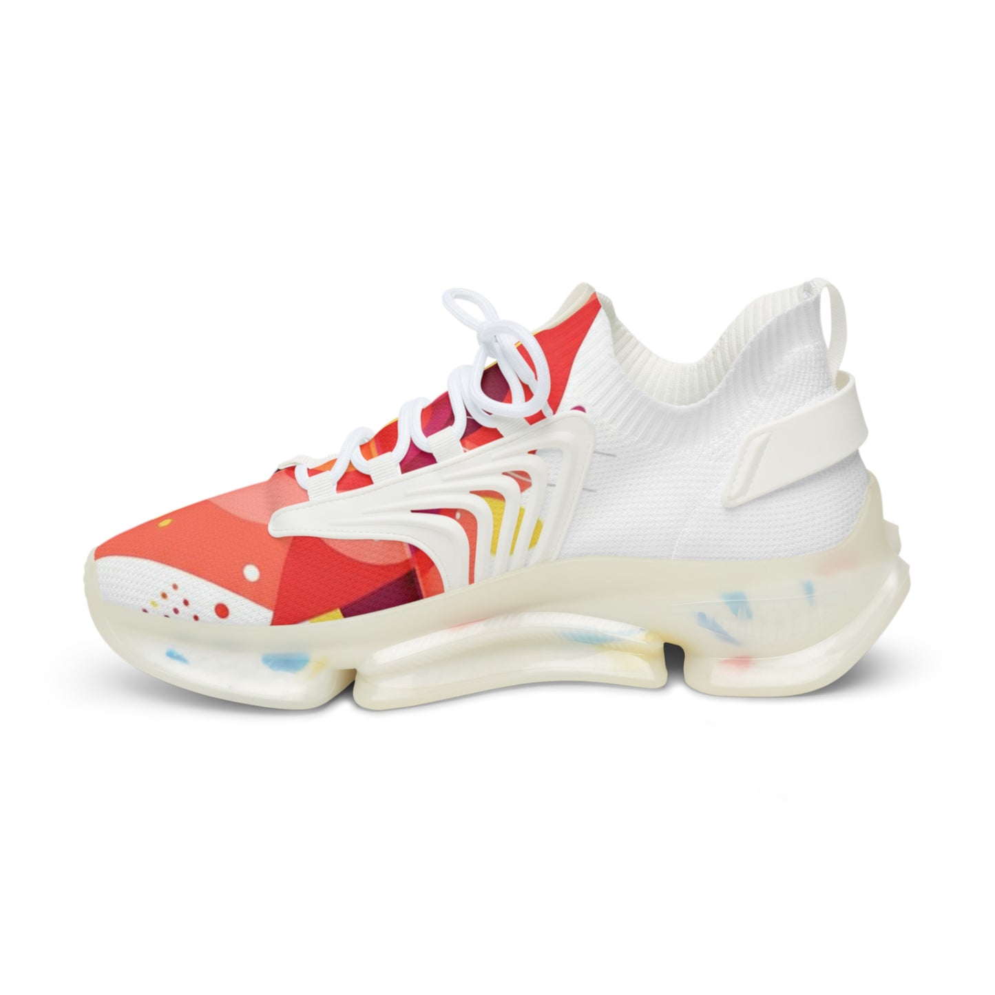 men's Mesh Sneakers — Bold Red Abstract Athletic Shoes for Men (free shipping)