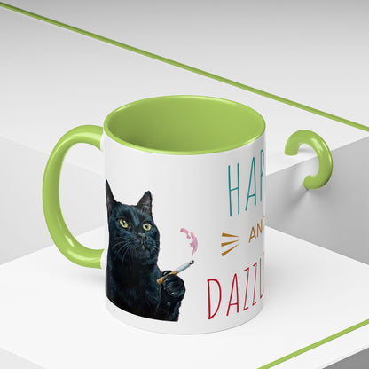 Happy and Dazzling smoking cat Cat Accent Coffee Mug — Cute Black Cat Coffee Cup (11/15oz) (free shipping)