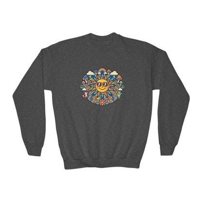 Youth Y2K Aesthetic - Crewneck Sweatshirt — Colorful Retro Sun & Floral Graphic