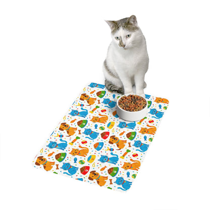 Pet Food Mat — Colorful Cats & Dogs Non-Slip Feeding Mat (12x18)