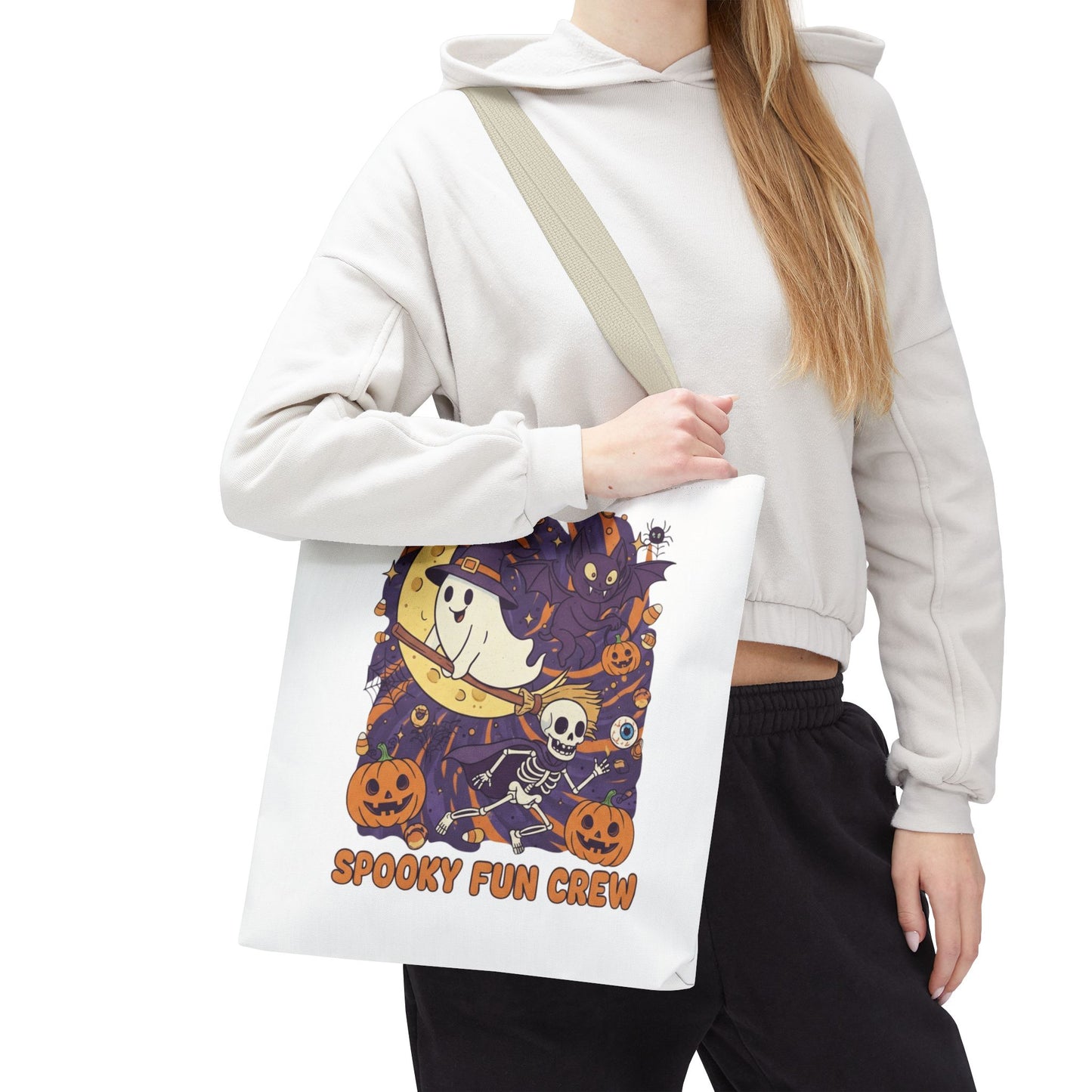 Spooky Fun Crew Halloween Tote Bag, Trick or Treat Bag, Haunted House Accessory, Fall Gift, Party Favor