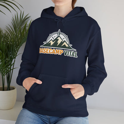 Base Camp Vital Outdoor Fleece Hoodie | Mountain Compass Graphic Pullover | 50/50 Midweight Trail Hoodie  Vital Hoodie  (free shipping)