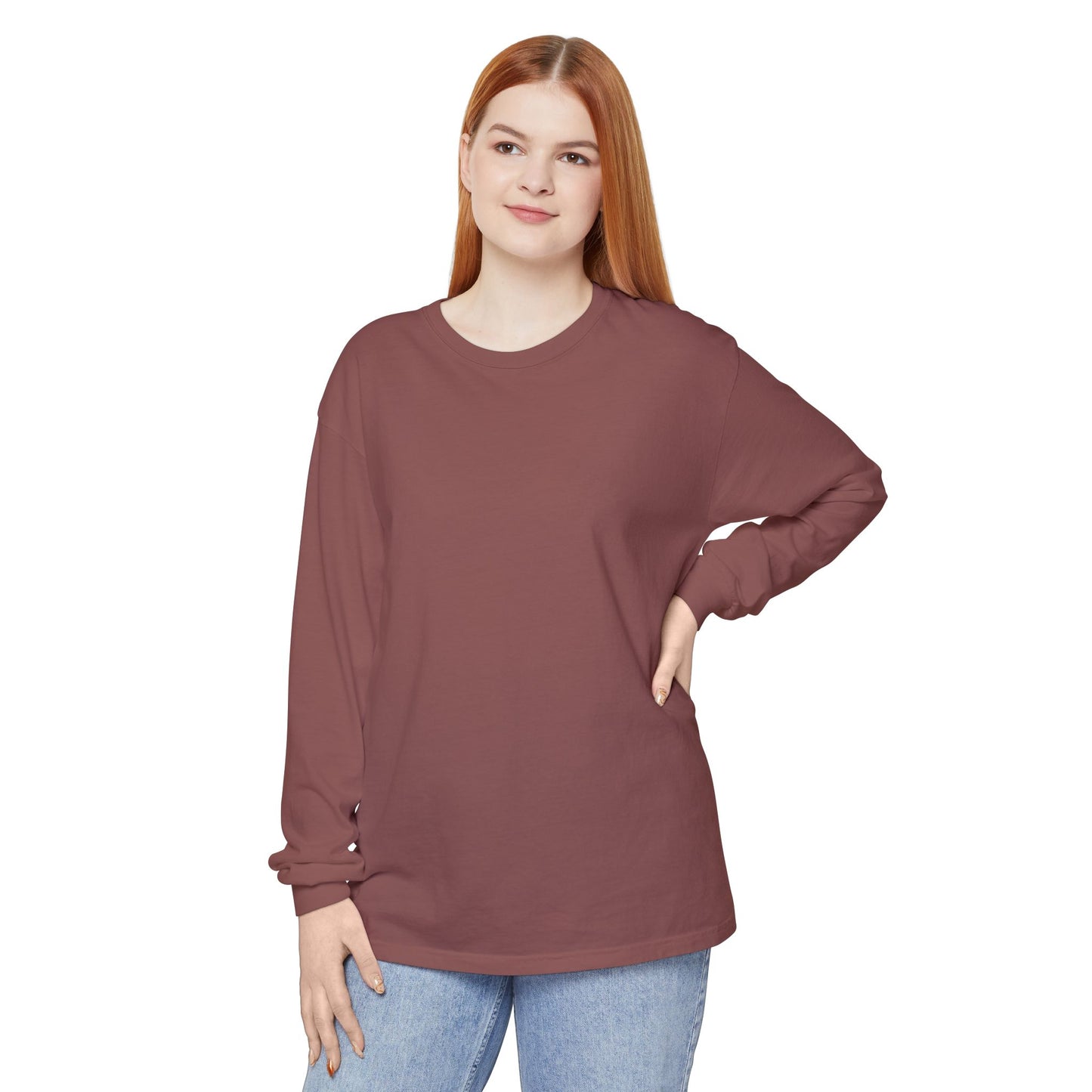 Women’s Cozy Brick color maroon Garment-Dyed Long Sleeve Tee