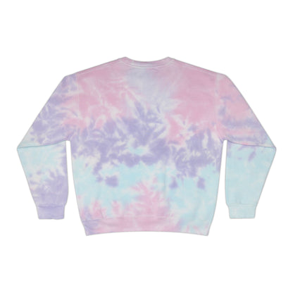 Cute Split Cat Tie-Dye Sweatshirt — Blue & Yellow Cat Graphic Crewneck