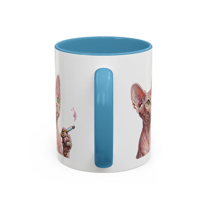 Happy and Dazzling smoking Cat Coffee Mug — Sphynx Cat Accent Mug (11/15oz) (free shipping)