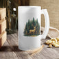 Frosted Beer Stein — Woodland Moose & Pine Forest Glass Mug