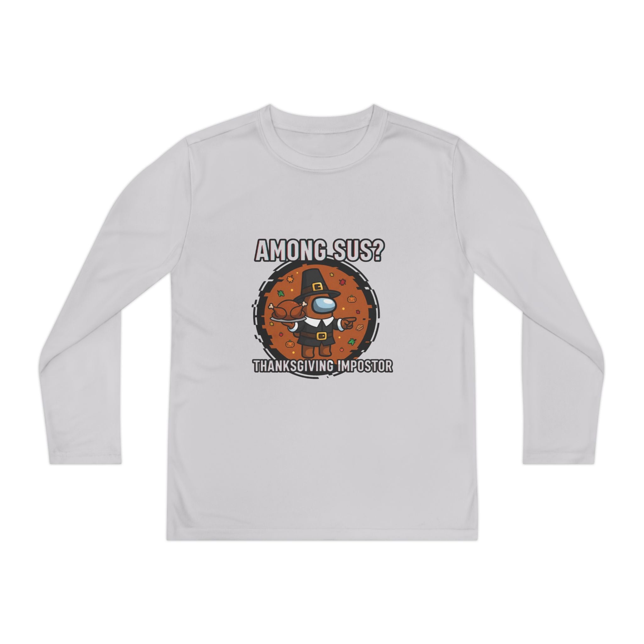 Among Sus? Thanksgiving Impostor Youth Tee, Fun Youth T-Shirt, Gamer Apparel for Kids, Long Sleeve Graphic Tee, Funny Thanksgiving Gift