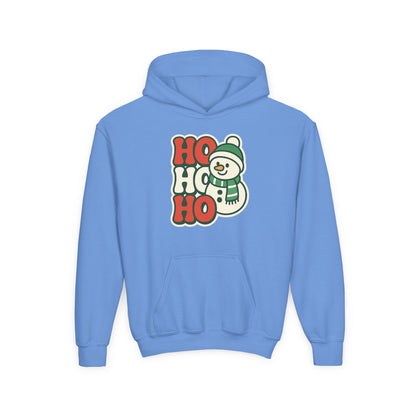 Youth kids Christmas Hoodie - 'HO HO HO' Snowman Holiday Sweatshirt