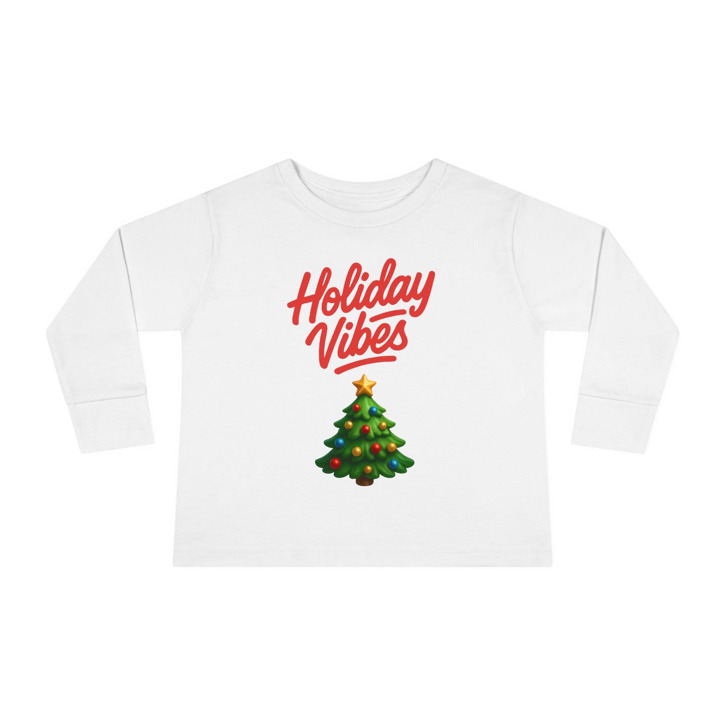 Holiday Vibes unisex Toddler Long Sleeve Tee – Cute Christmas Tree Kids Shirt