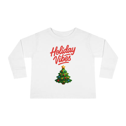 Holiday Vibes unisex Toddler Long Sleeve Tee – Cute Christmas Tree Kids Shirt