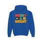 Youth Hoodie — 'Merry & Bright' Colorful Holiday Kids Sweatshirt