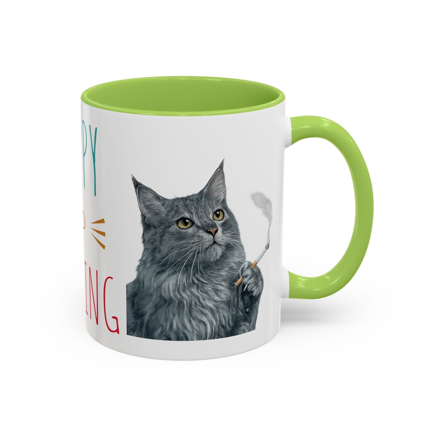 Happy and Dazzling smoking Cat Coffee Mug — Cute Cat smoking a cigarette Illustration Accent Mug (11/15 oz) (free shipping)