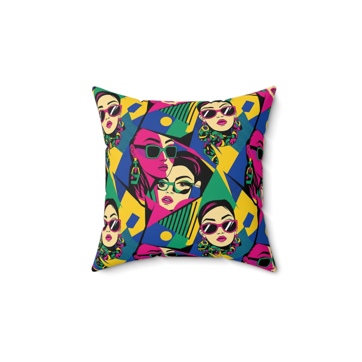 Retro Pop Art Fashion Faces Pillow — Bold Retro Geometric Decorative Cushion (free shipping)