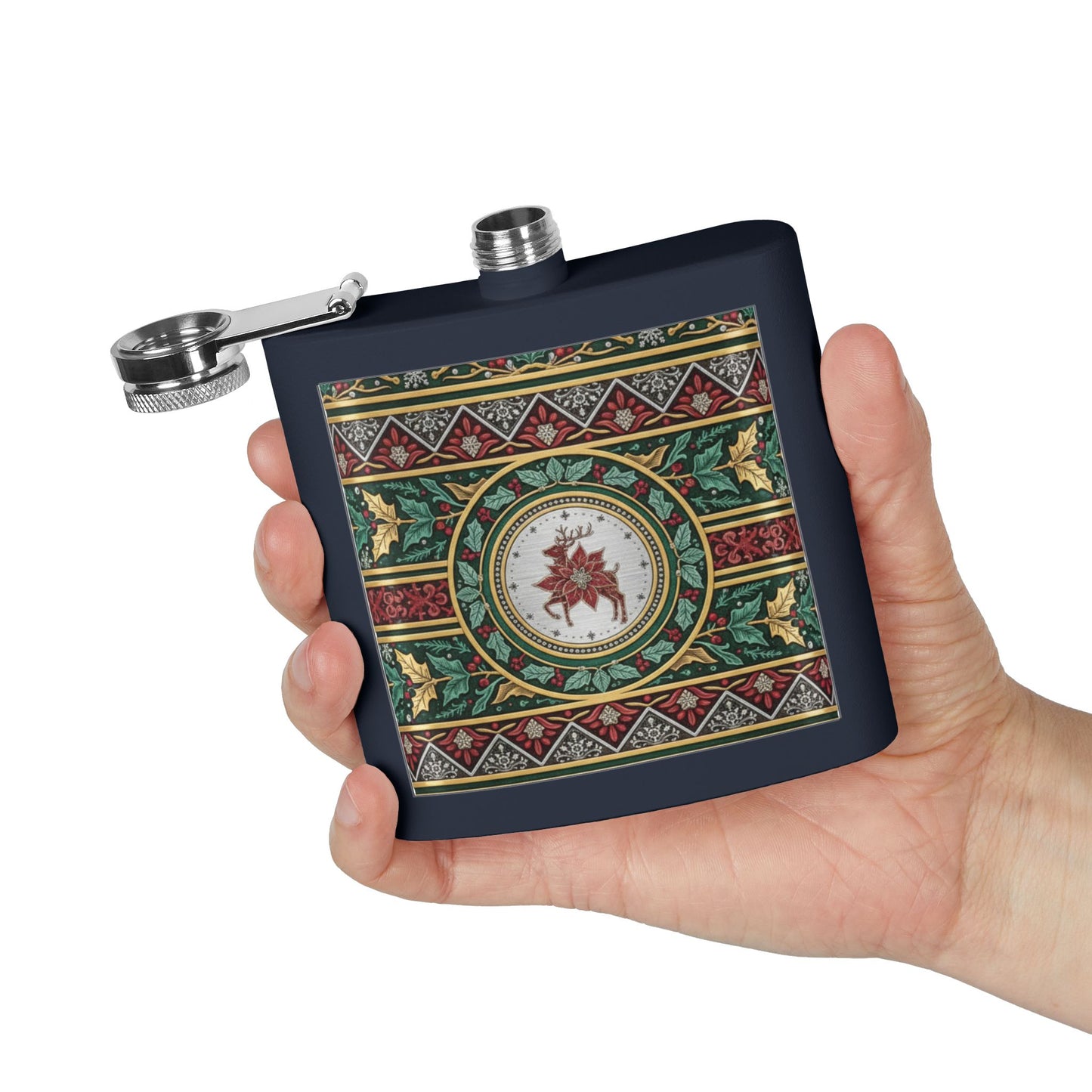 Holiday Poinsettia Flask — 6oz Stainless Steel Christmas Hip Flask (free shipping)