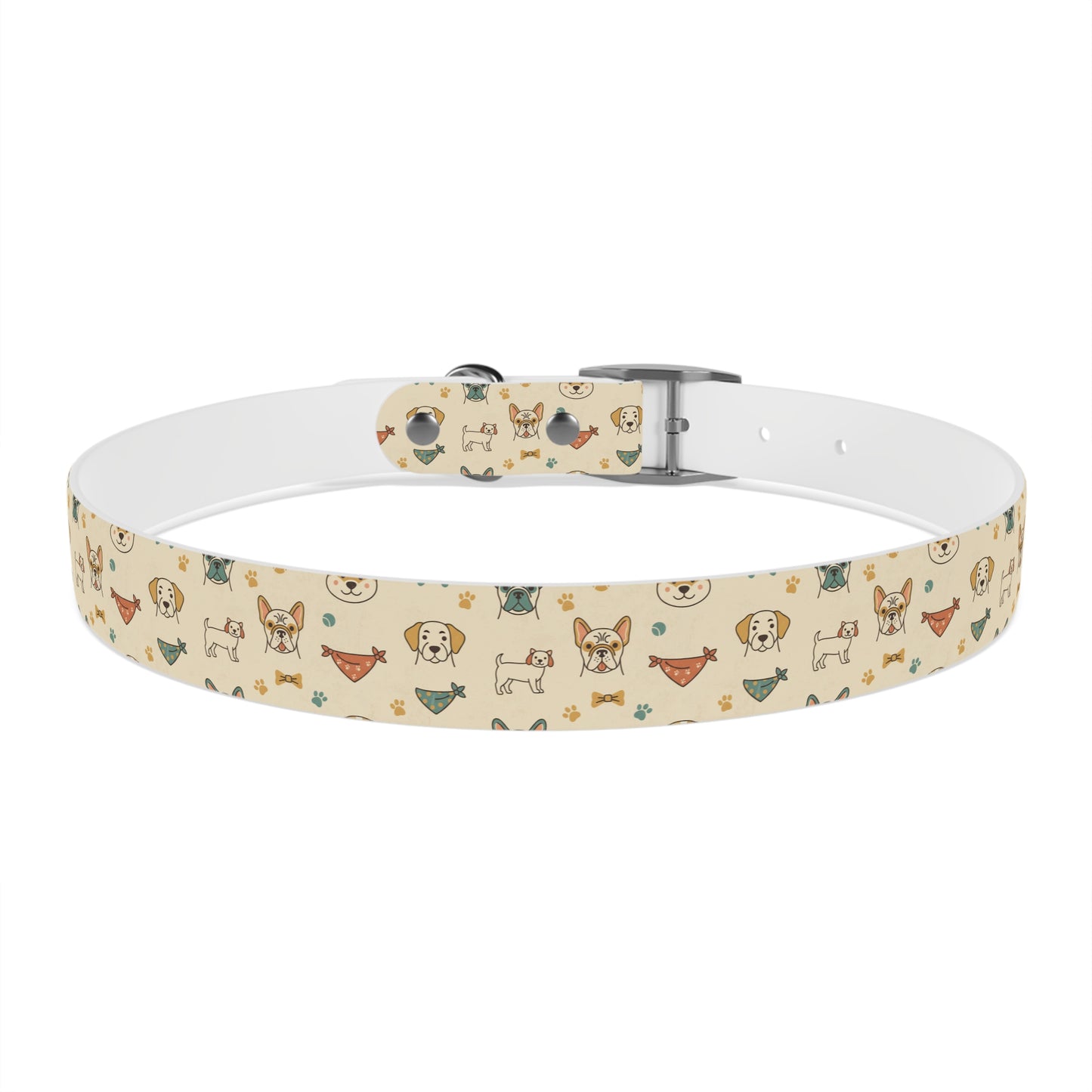 Cute Cartoon Dogs Dog Collar — Beige Puppy Pattern Adjustable Collar