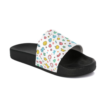 Women's Slide Sandals Playful Doodled Icons / Whimsical Objects