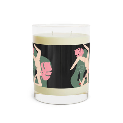 Tropical Night Scented Candle — 11oz Glass Candle with Palm Leaf & Wine Girl Art