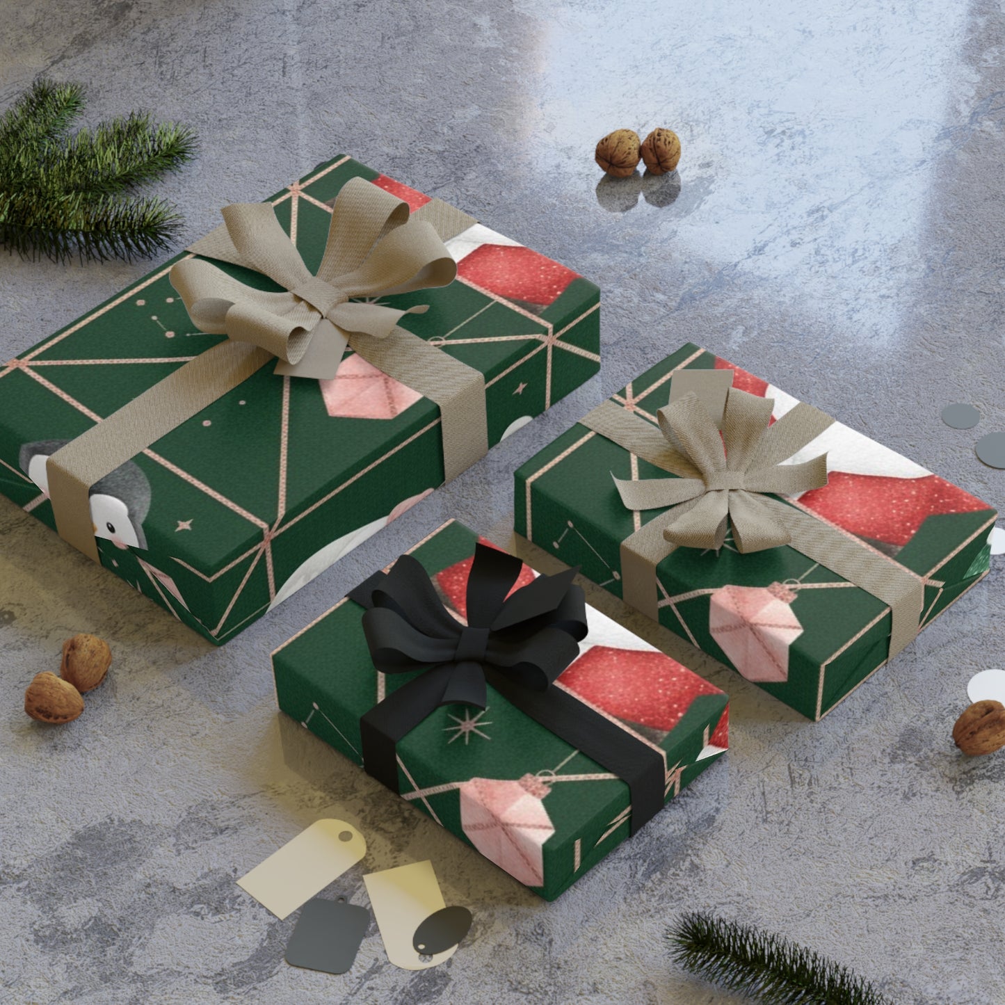 Elegant Santa and friends Gift Wrapping Paper Rolls, 1pc