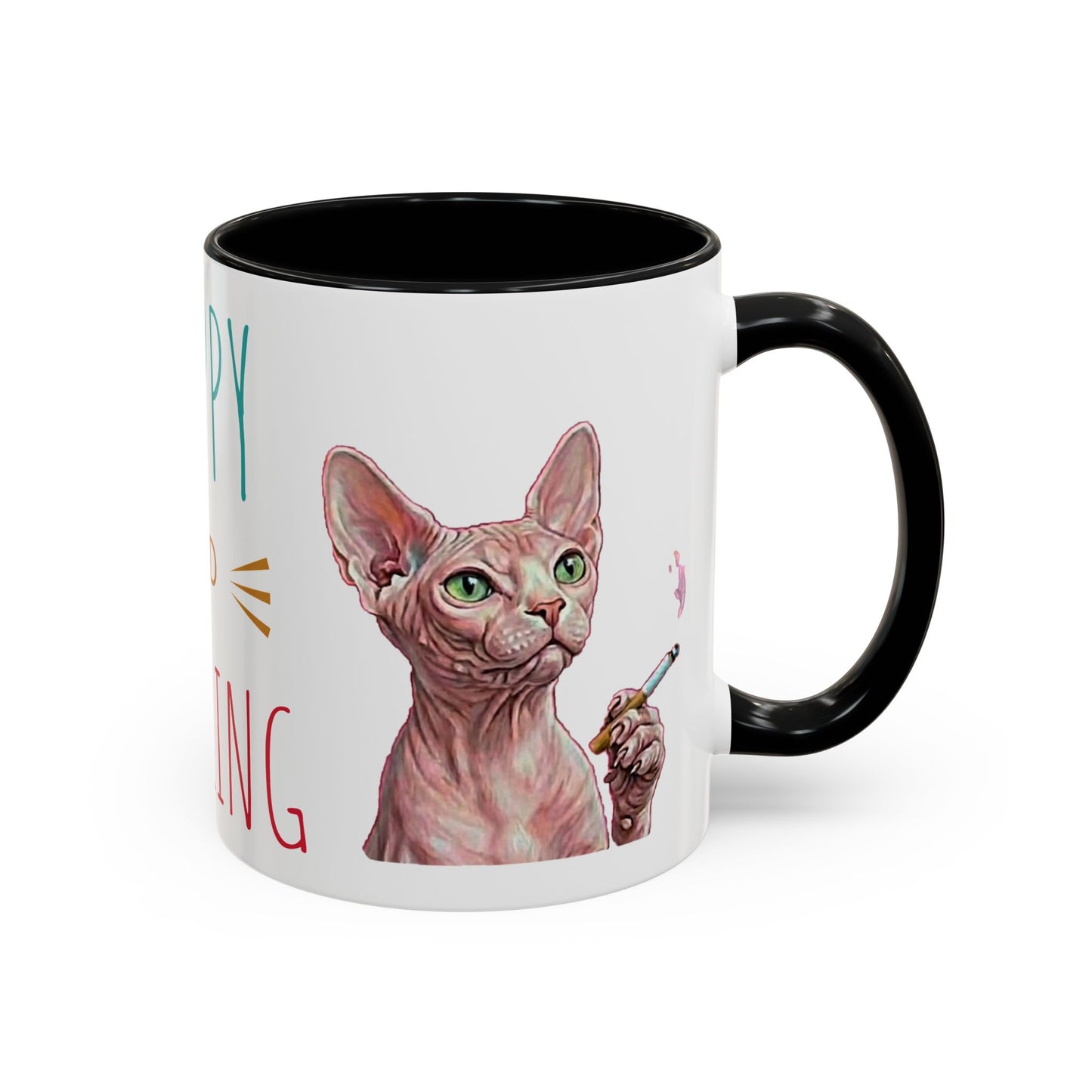 Happy and Dazzling smoking Cat Coffee Mug — Sphynx Cat Accent Mug (11/15oz) (free shipping)