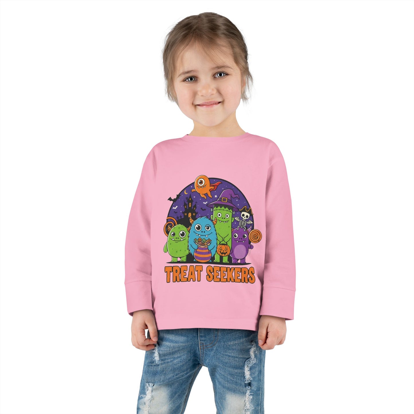 Toddler Halloween Long Sleeve Tee - Cute Treat Seekers Graphic, Kids Halloween Shirt, Trick-or-Treat Top, Fall Celebration Clothes