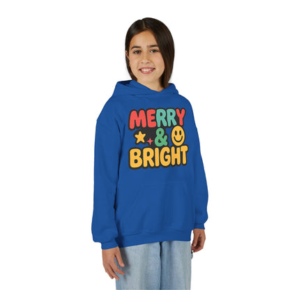 Youth Hoodie — 'Merry & Bright' Colorful Holiday Kids Sweatshirt