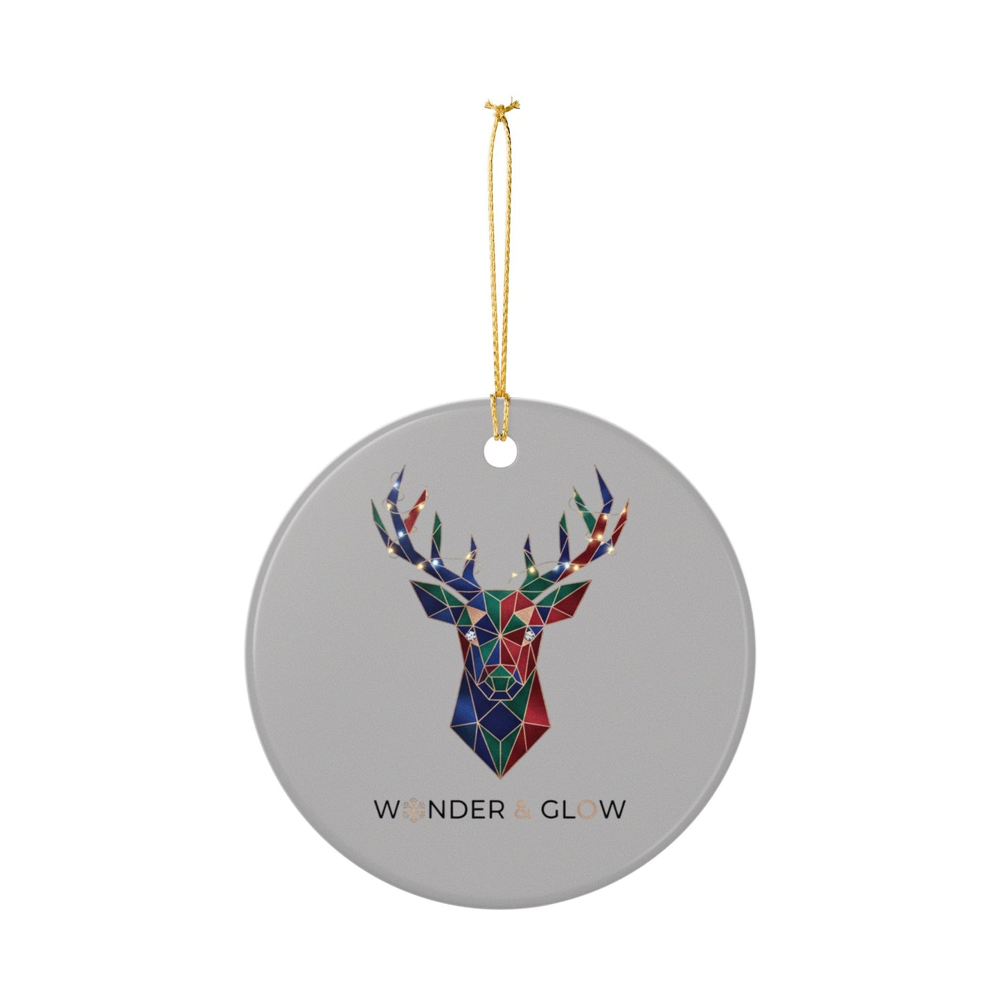 Geometric Reindeer Ceramic Ornament — 'Wonder & Glow' Holiday Decoration