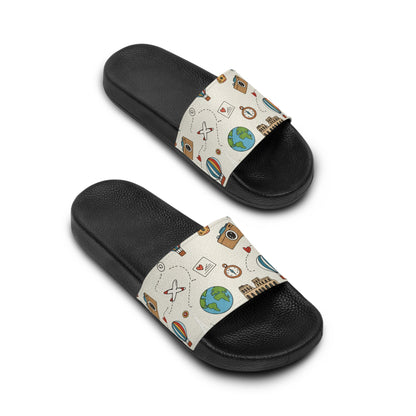 Women's Slide Sandals Travel Doodles / Wanderlust Whimsy
