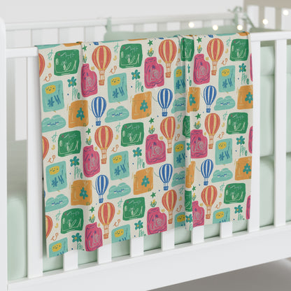 Boho Hot Air Balloon Baby Swaddle Blanket — Colorful Nursery Print for Newborns