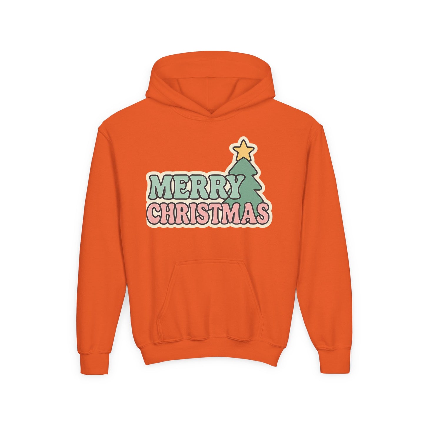 Kids youth Merry Christmas Hoodie — Pastel Tree Holiday Pullover