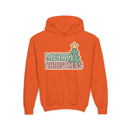 Kids youth Merry Christmas Hoodie — Pastel Tree Holiday Pullover