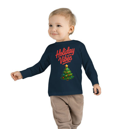 Holiday Vibes unisex Toddler Long Sleeve Tee – Cute Christmas Tree Kids Shirt
