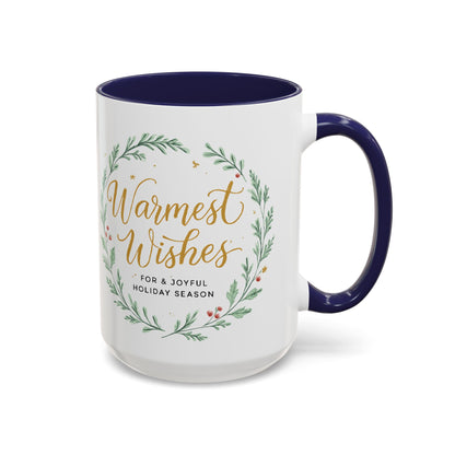 Warmest Wishes Holiday Coffee Mug — Festive Wreath Accent Mug (11/15oz)