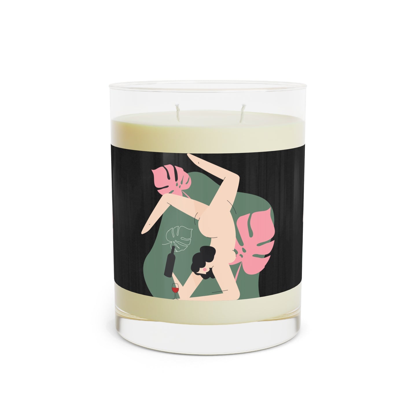 Tropical Night Scented Candle — 11oz Glass Candle with Palm Leaf & Wine Girl Art