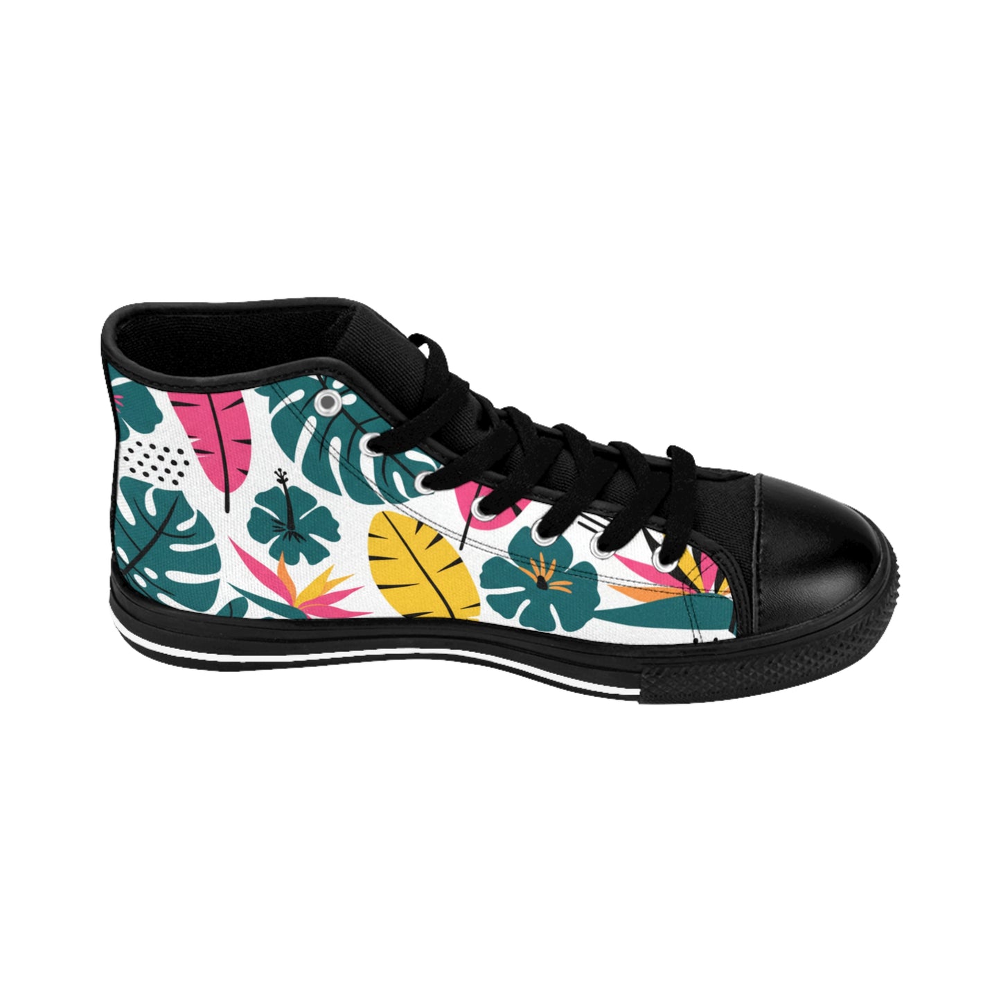 Men's Tropical Leaf High-Top Sneakers — Colorful Floral Men’s Classic Sneakers (free shipping)