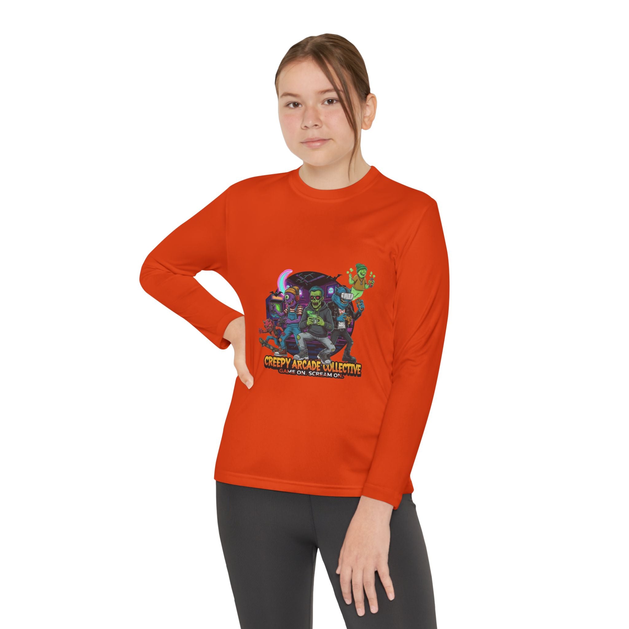Creepy Arcade Collecting Youth Long Sleeve Tee, Kids Gamer Shirt, Halloween Costume, Teen Casual Wear, Fantasy T-Shirt