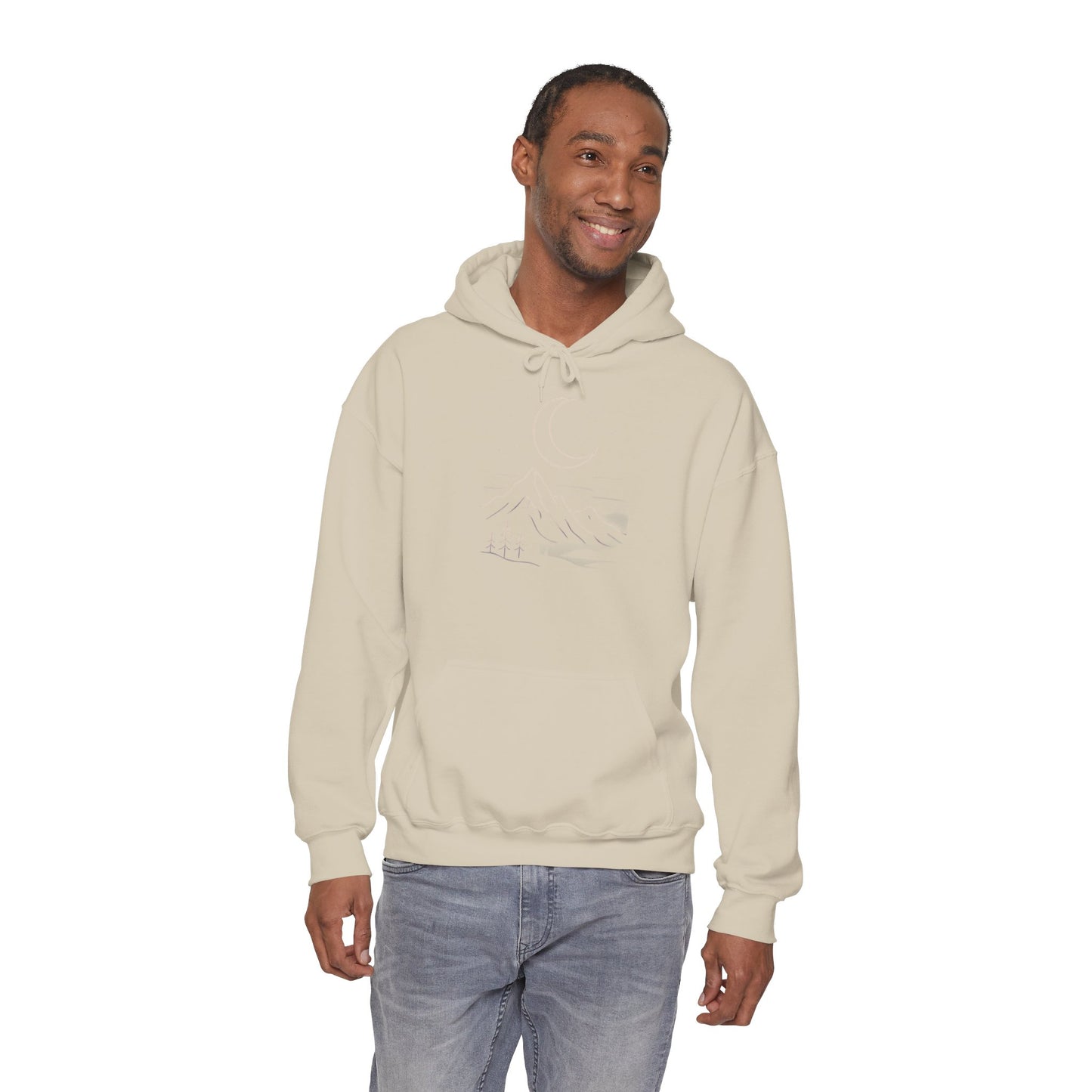 Mountain Moonline Hoodie — base camp vital gear- Minimal Crescent & Peaks Graphic Sweatshirt