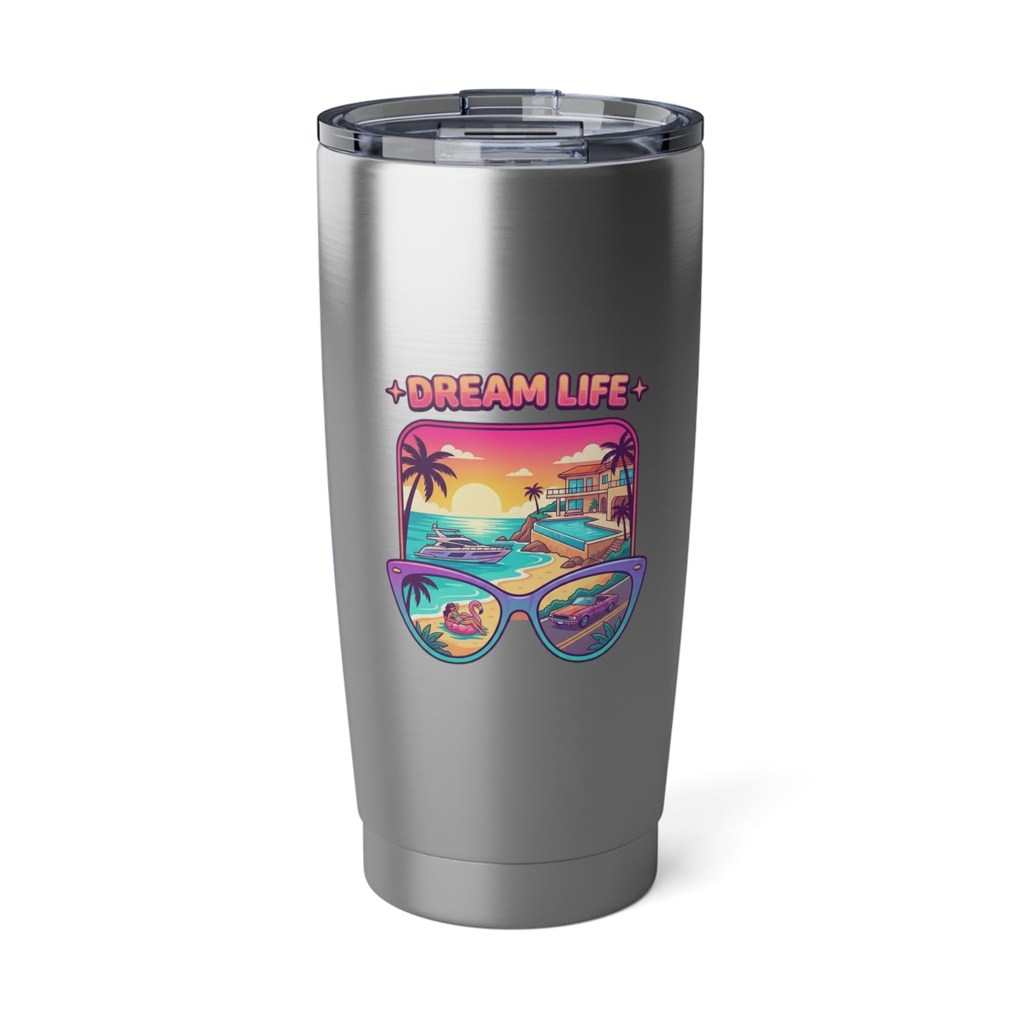 Dream Life 20oz Tumbler – Retro Tropical Sunglasses Travel Mug