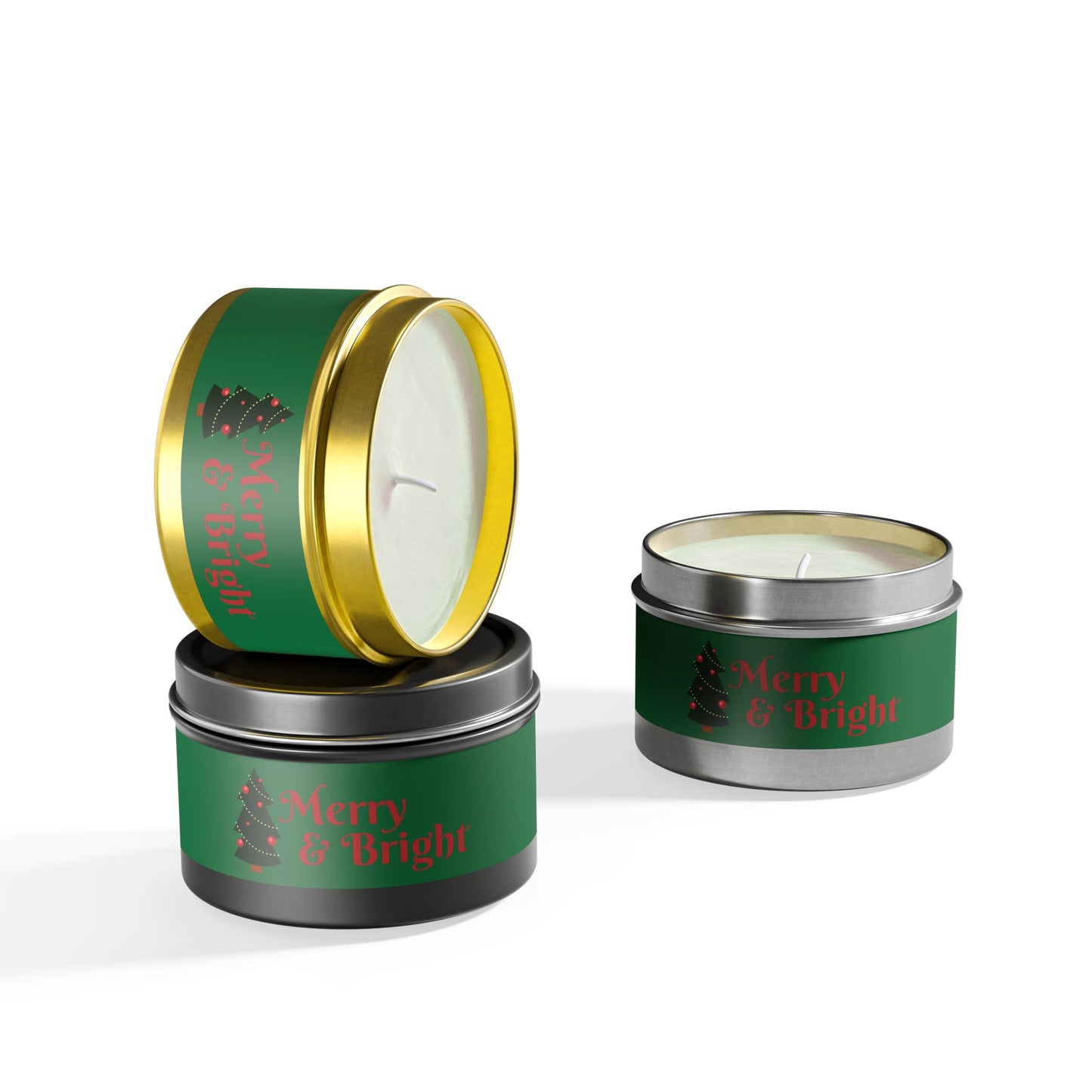 Merry & Bright Christmas eco-friendly Tin Candle — Holiday Scented Soy Candle- the give back candle collection