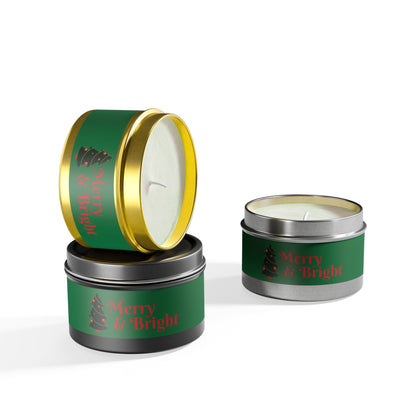 Merry & Bright Christmas eco-friendly Tin Candle — Holiday Scented Soy Candle- the give back candle collection