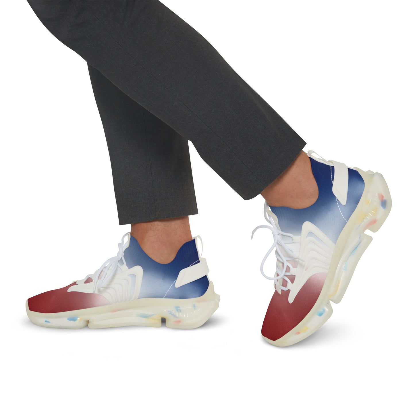 Gradient Red White & Blue Men's Mesh Sneakers — Breathable Athletic Runner Shoes (free shipping)