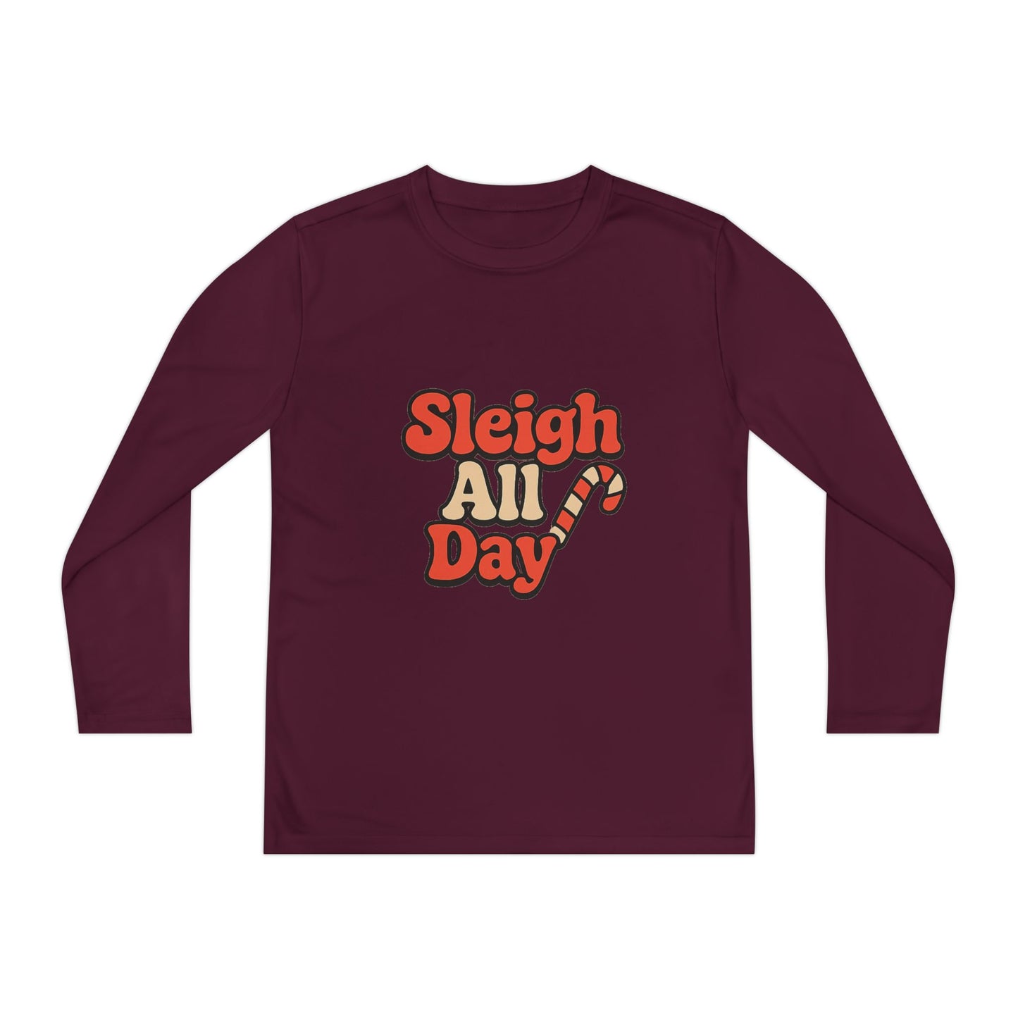 Youth Long Sleeve Tee — "Sleigh All Day" Christmas Candy Cane Holiday Shirt